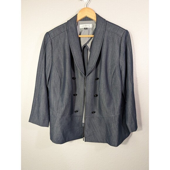 Tahari Blazer Jacket Women Linen Blend Snap Button Sz 16W Blue Classic Plus 131 - Picture 1 of 6